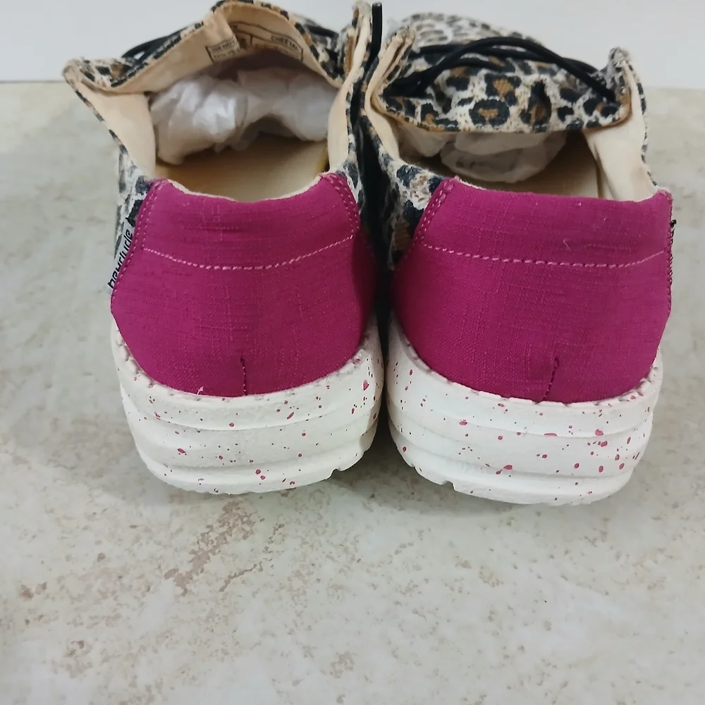 Hey Dude Brown and Pink Moccasins with Leopard‎ Print